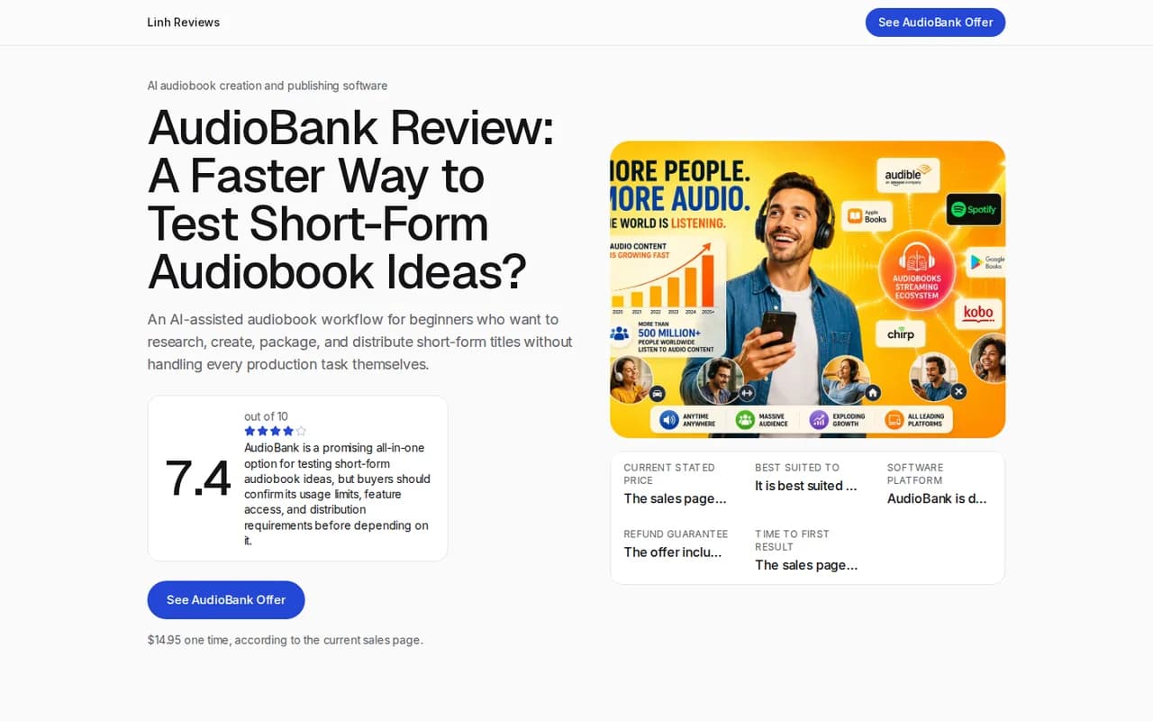 A hosted review page with a score, quick facts and a call to action